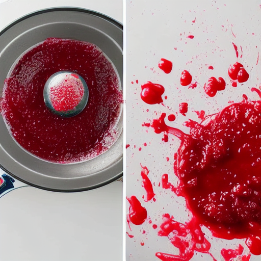 Jam funnel with red jam and spill