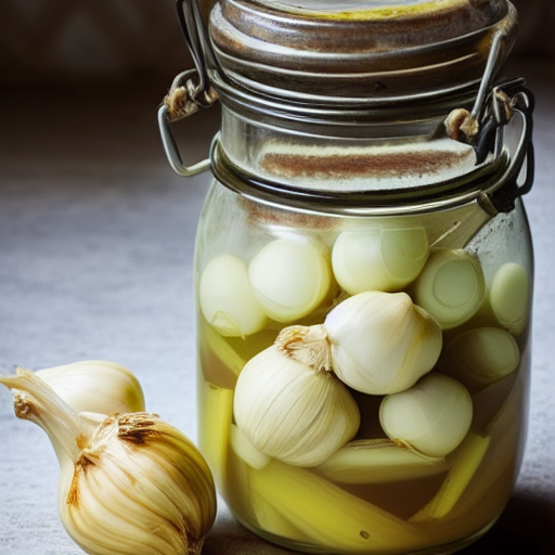 Pickled garlic cloves in glass jar