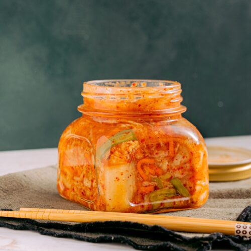 Jar of spiced carrot kimchi