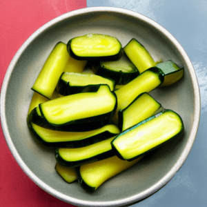 A bowl of pickled courgette slices