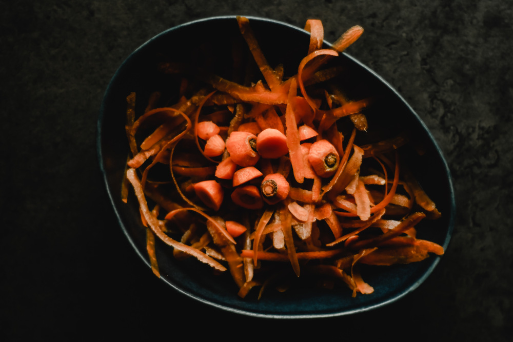 Carrot peels and ends - food waste